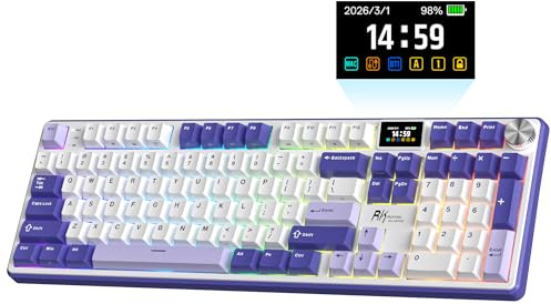 RK ROYAL KLUDGE S104 Teclado mecánico inalámbrico Pantalla Manilla metálica | Teclado juego tamaño completo batería 8000mAh, conmutadores precalutibles intercambiables caliente RGB, sonido cremoso