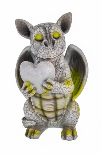 Kremers Schatzkiste Drachenkind verliebt mit Herz - Süße Gartendekoration aus Polyresin Gartenfigur Drache Figur Liebe Deko