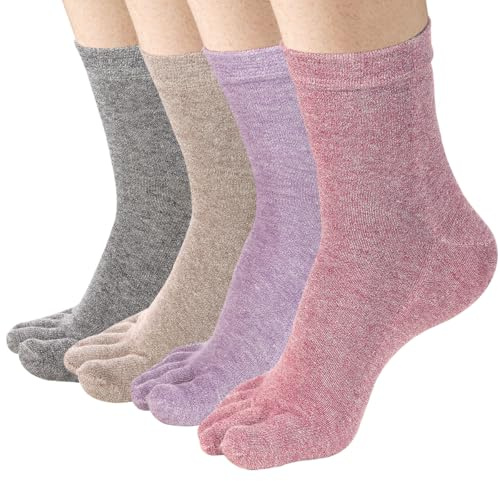 Dam tåstrumpor bomull besättning fem fingerstrumpor för löpning atletisk 4-pack av Meaiguo, Kaffe, grå, lila, rosa, One Size