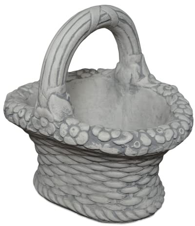 gartendekoparadies.de Hübscher Topf als Blumenkorb Pflanzgefäß aus Steinguss, H. 40 cm, 5 Liter, 15 kg, Grau, frostsicher für Außenbereich