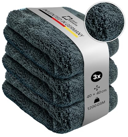 Liquid Elements Trockentuch Silverback 1200 GSM 40x40cm, 3er | Weiches Mikrofasertuch zur Autopflege, extrem saugstark, fusselfrei & lackschonend