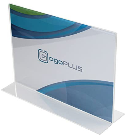 ogoPLUS 10 Stück T- Ständer DIN A5 Querformat / Acryl Tischaufsteller, Flyer Ständer, Menükartenhalter, Infoschild, Werbeträger, Acrylglas Preisschild, Aufsteller Werbung