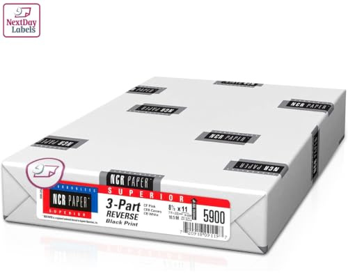 NextDayLabels Überlegener kohlenstofffreier NCR, 3-teilig, Rückseite #5900 | 500 Blatt pro Packung, NCR-Papier, vorgesammeltes selbstdurchschreibendes Papier, Rosa/Kanarienvögel/Weiß