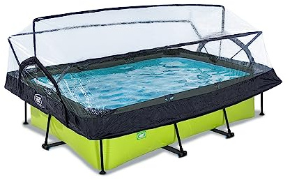 EXIT Toys Lime Pool mit Multifunktionale Abdeckung - 220x150x65cm - Rechteckiger, Kompakter Rahmenpool mit Kartuschenfilterpumpe - Leicht Zugänglich - Für Sauberes und Warmes Poolwasser - Grün