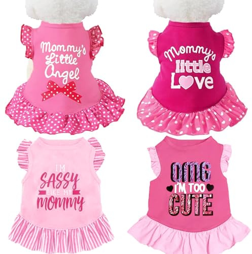 XPUDAC 4 Pack Pet Dog Dress Dog Clothes Girl Puppy Shirt Yorkie Clothes Cute Doggie Dress Pet Apparel for Small Dogs and Cats (Pink Angel, Small (4.5-9lb))