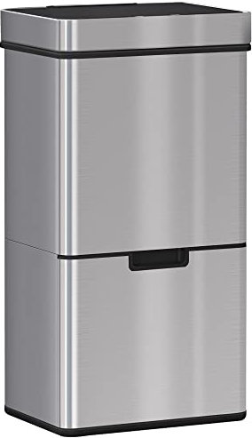 HOMCOM Pattumiera Differenziata con Sensore, 3 Scomparti 47+2x12.5L, Pattumiera Automatica da Cucina, Cestino Spazzatura con Coperchio e Cestini Interni Rimovibili in Acciaio Inox, 42x30x81cm, Argento