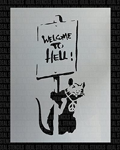 Banksy Schablone mit Aufschrift Welcome to Hell Rat, A4, bemalte Größe 11 x 26 cm, Heimdekoration