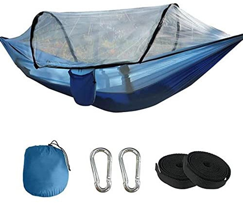 Amaca portatile da campeggio all'aperto con zanzariera ad alta resistenza paracadute tessuto appeso letto caccia dormire altalena-BLU