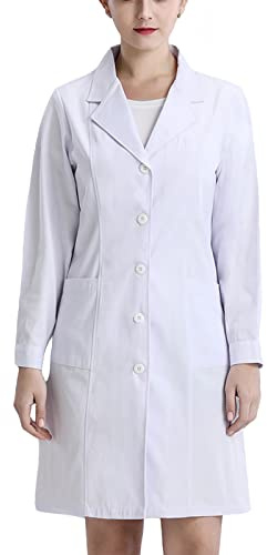 Miilovdora Laborkittel Weiß Baumwolle Damen Mantel Berufsmantel Laborkittel kittel Arbeitsmantel Komfort Langarm Lab Coat mit Tasche für Damen, Herren,Studenten,Krankenschwester,Wissenschaftslabor