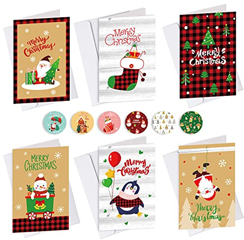 6 StüCk Weihnachtskarten Set, Weihnachtskarte Mit Umschläge Mini Weihnachten Karten Blanko Klappkarten Weihnachtskarten Postkarten Kommt Mit 6 Designs Merry Christmas (15 cm * 10 cm)