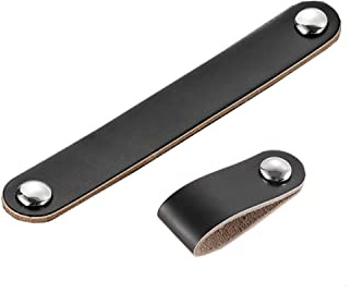 Qrity 2 Stück Leder Knöpfe Schrank Lederschlaufe Griff Möbelgriffe Leder Schrankgriffe, 128mm, Schwarz