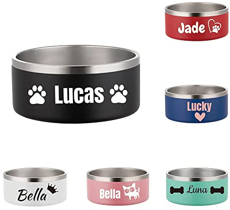 JMIPET Personalized Dog cat Bowls with Name Stainless Steel pet Bowl for Large Small Dogs Food and Water Custom Names Feeding Bowl 16OZ -64oz