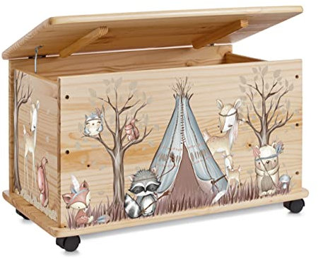 Farbklecks-Collection Spielzeugkiste Indianergeschichte - Spielzeugkiste Holzkiste Kinderzimmer Deko personalisierbar