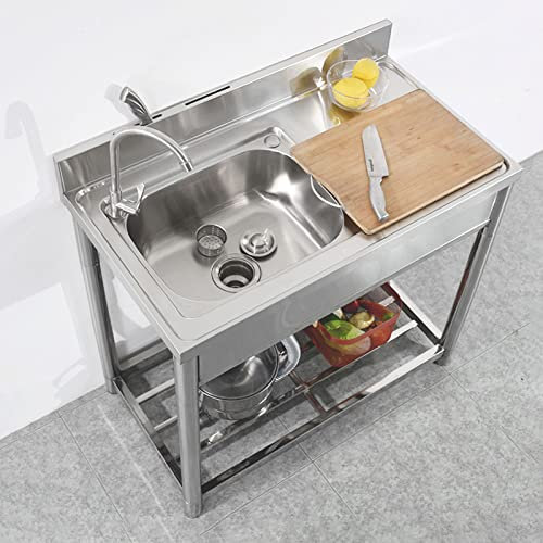 Lavabo da esterno, Lavabo da cucina, Utilità in acciaio inox 1 ciotola con banco da lavoro, adatto per esterni, interni, garage, cucina/31.99