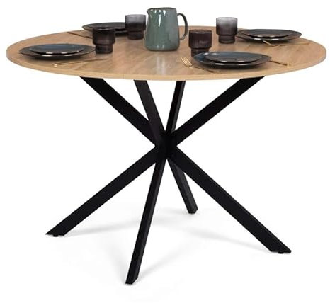 IDMarket - Table à Manger Ronde Alix 6 Personnes Pied araignée Bois et Noir 110 cm