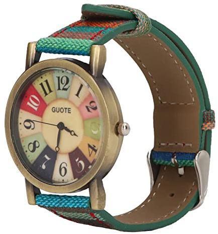 FOLOSAFENAR Montre Hippie Bohème pour Femmes Bracelet Cuir PU Léger Heure Précise Multicolore Fête (Bleu) reloj arcoiris Montre Armbandsur