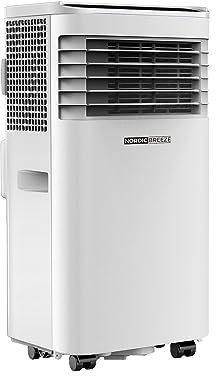 Nordic Breeze 5-in-1 Portable Air Conditioner 9,000 BTU: Cooling, Heating, Purifying, Dehumidifying | 24-Hr Timer, Remote, Includes Window Venting Kit | For Rooms up to 450 sq ft (41.8 m²) | White