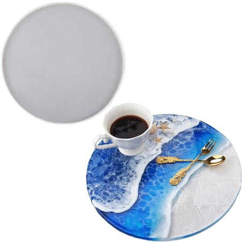 Vhtanop Moldes de resina epoxi de 30 cm grandes, bandeja de silicona para moldes, posavasos de silicona, molde de silicona, moldes de silicona, grandes para hacer bandejas de té de frutas