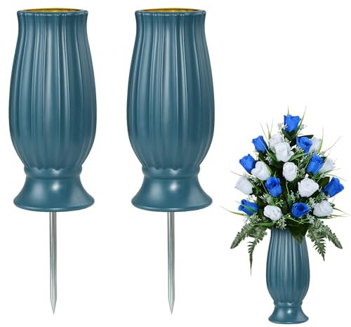 Cimitero Grave Vaso per Fiori Fresci/Artificiali, Memorial Flower Holder con Long Spike Stake per Cimitero Decorazioni (2 pezzo)