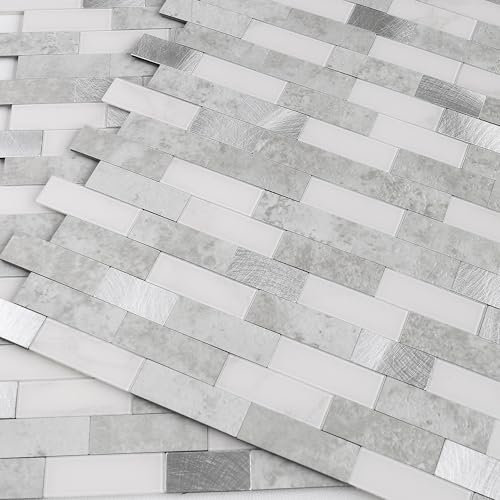 BeNice Självhäftande mosaik kakeldekaler badrum, väggkakel kök marmor kakel vattentäta (grå, 10 stycken)