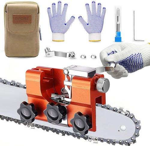 Mtanlo Affuteuse de Chaine Tronconneuse, Affûteur Chaîne Tronçonneuse,Affuteur Chaine Tronçonneuse à Manivelle Kit pour Bûcherons Jardiniers et DIY,avec Ponçage Affûteur de Tronçonneuse