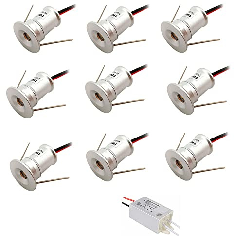 ruimeimei 12V 1W Recessed Celling Light for Kitchen, Stairs, Closet, Hallway,DIY Lighting Warm White Cold White Showcase Light Cabinet Downlight IP65 (Silver Shell, 30D White)