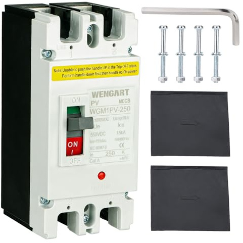 Wengart DC MCCB 250A 500V,WGM1PV-250 Kompaktleistungsschalter für Photovoltaik&Batteriespeicher,2-poliger Heavy Duty Lasttrennschalter mit magnetischer Lichtbogenlöschung,DC-Sicherung für ESS & Solar