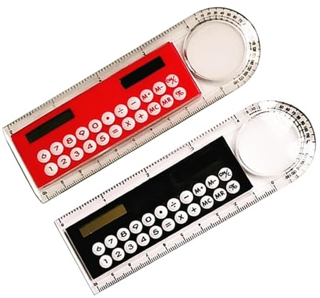 EAJORN Lot de 2 calculatrices solaires multifonctionnelles 4 en 1 avec règle, loupe et rapporteur, cadeau pour étudiant