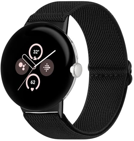 Amzpas Armband für Google Pixel Watch 2 Damen Herren, Nylon Verstellbares Elastisches Ersatzarmband für Google Pixel Watch 2/1 (Schwarz)