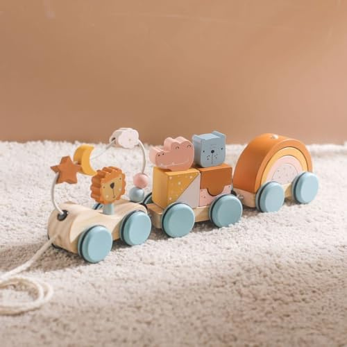 Holzspielzeug Eisenbahn zum Nachziehen, Bausteine, Greifspiel