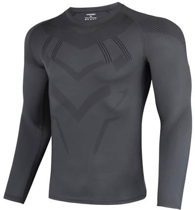 AMZSPORT Camiseta de Compresión de Manga Larga para Hombre, T-Shirt Transpirable Sport Running, Gris M