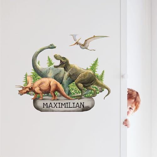 Türaufkleber Wandtattoo Dinosaurier mit Namen Kinderzimmer Sticker Kind, 30 x 22 cm