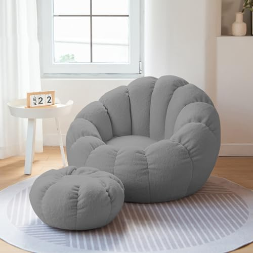 Sofdicht Sac de Haricot Pouf Coussin de Sol Siège Poire (sans Remplissage), Sac de Rangement Jouets en Peluche Couverture de Meuble pour Fauteuils Poire Salon,Gris