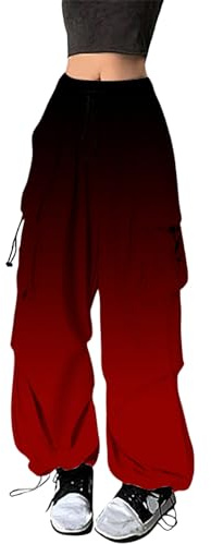 Cargohose Damen Baggy - Weite Hose Damen Hip Hop Y2K Jogginghose Streetwear Freizeithose mit Gummizug Oversized Vintage Weites Bein Sweathose Fallschirmhose Cargo Lange Hosen für Damen