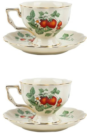 Lckiioy 2X FranzöSisches Retro Tee Kaffee Tassen Satz Goldrand Tasse Untertasse GroßE Teetasse Englische Nachmittags Tee Tasse B