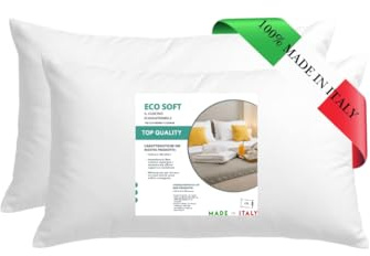 GM ECO Soft Cuscini Letto 50x80 Guanciali per dormire 2 pezzi rivestimento in fibre sintetiche anallergiche fresco lavabile anallergico e traspirante Made in Italy
