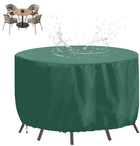 XHBJSH Green 110x110cm Round Outdoor Table Cover, Heavy Duty 420D Oxford Fabric, Waterproof, Windproof, Anti-UV