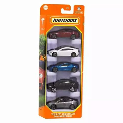 Matchbox Tesla 20th Anniversary 5er Pack, Maßstab 1:64, Modell S, 3, X, Y, 2020 Roadster