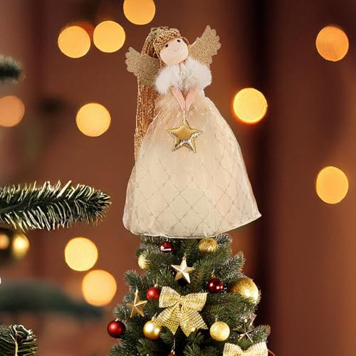Warmiehomy Christmas Angel Tree Topper Gold Christmas Fairy Tree Topper Angel Tree Decorations Xmas Ornaments for Home Table Decor