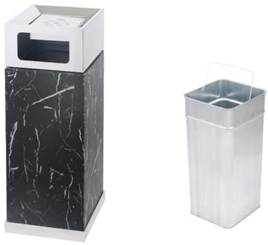 FENGJISUN Mülleimer Abfalltonne Mülleimer Mülleimer Innenmülleimer Edelstahl Quadratisch Hotel Mall Aufzug Metall Mülleimer Mit Marmor Mülleimer Groß(Black)