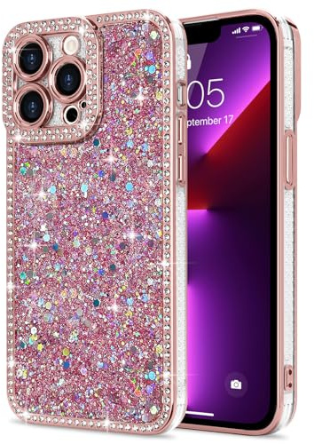 Lafunda Kompatibel mit iPhone 13 Pro Max Hülle Rosa | Mädchen Frauen Schuzhülle Glitzer Pailletten Glänzend Bling Diamant Stoßfest Handyhülle mit Kameraschutz