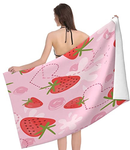 Saunatuch Erdbeer-Joghurt-Liebe Pink Strandtuch Ultraleicht Reisetuch Mikrofaser Handtuch Für Picknick, Outdoor, Reisen, 80X130Cm