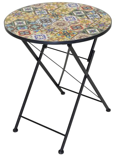 Annastore Bistrotisch aus Metall mit Keramik-Mosaik-Fliesen Gartentisch