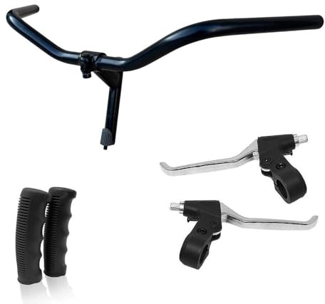 Manubrio Bici Acciaio Nero 600 mm con Leve Freno e Coppia Manopole Nere – Kit Completo per Bicicletta 24” 26” 28” – Piega Manubrio City Bike Uomo Donna