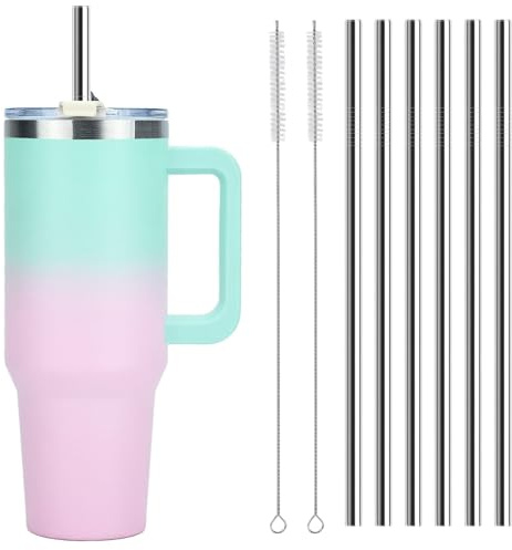 6 Stück Gerade Edelstahl Strohhalm, Extra Breite 1 Cm und 30 Cm Lang Edelstahl Trinkhalme, Wiederverwendbar Metall Strohhalme Mit 2 Reinigungsbürsten für Smoothie,Milchshake,Säfte, Spülmaschinenfest