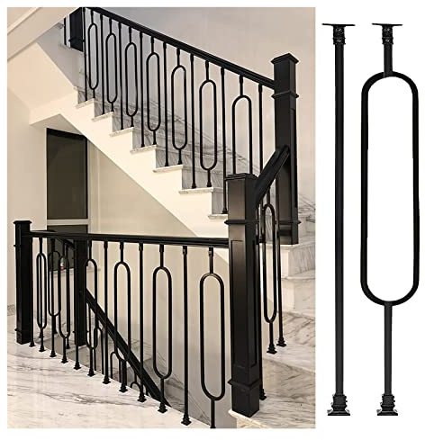 RKJDMSWJ 2Pcs Black Iron Square Railing Kit, Cuttable Platform/Staircase, Balustrade Rods, Ground Mount, Baby & Pet Safety Fence, 85/90/95/105cm Height Column (Height 70cm)
