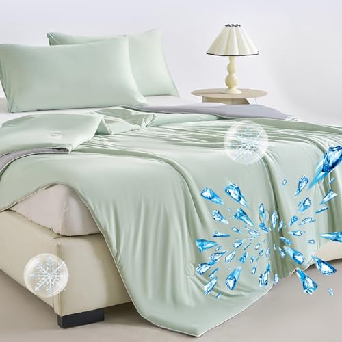 Piumino rinfrescante per Letto Matrimoniale, Doppio Strato, Coperta Estiva CoolSleeping per sudorazioni notturne, Coperta Leggera per Letto Matrimoniale (Grigio Verde)