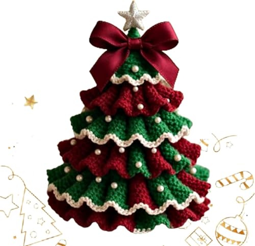 Kit fai da te all'uncinetto per albero di Natale, set di decorazioni natalizie fatte a mano, set per principianti, decorazioni per albero di Natale, fiocco e perle, decorazioni all'uncinetto per feste