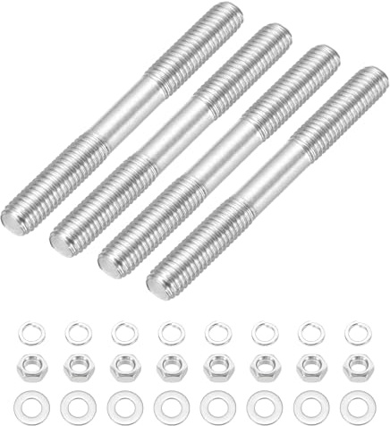 sourcing map Lot de 4 vis à goujons à double extrémité M8 x 75 mm en acier inoxydable 304 à double filetage avec rondelle d'écrou pour l'entretien de la maison, ancrage structurel, vis de fixation