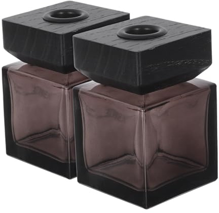 HAMPPLIES 2 Piezas Botellas de Vidrio para Difusor Cuadradas con Tapa de Madera Frascos Recargables para Aceites Esenciales y Aromaterapia Envases de Fragancia para Hogar y Coche